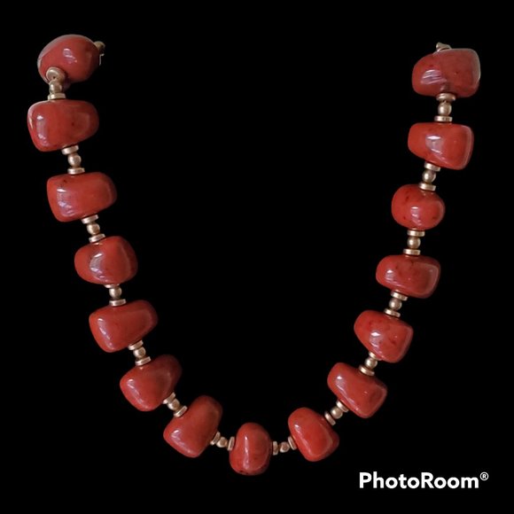 Chico's Chunky Burnt-Sienna Beads with Golden Accents - Picture 9 of 9